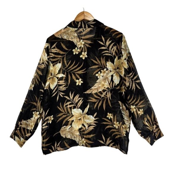 Alfred Dunner Womens Shirt Black Tan Floral 12 Woven Fabric Semi Sheer Tropical - Picture 4 of 11